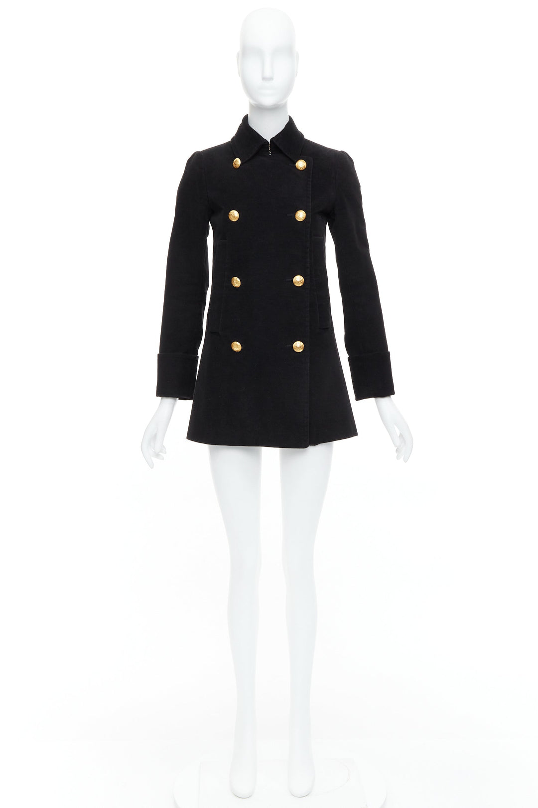 ALEXANDER MCQUEEN MCQ black cotton gold buttons double breast coat IT36 XXS