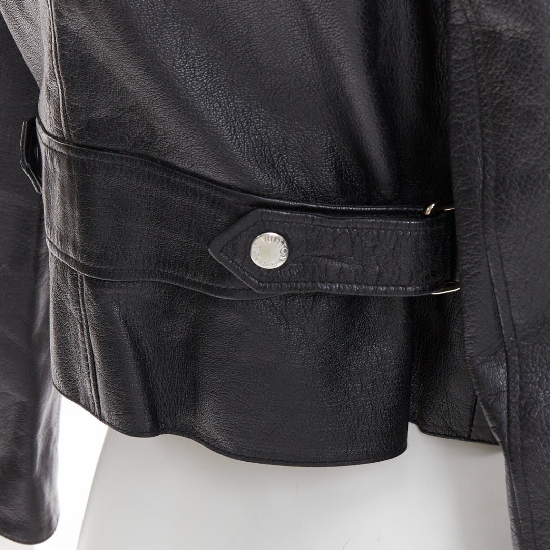 LOUIS VUITTON black goatskin leather LV zip cropped biker jacket FR36 S