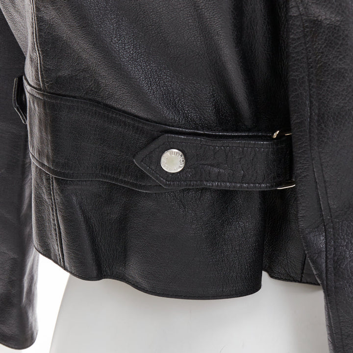 LOUIS VUITTON black goatskin leather LV zip cropped biker jacket FR36 S