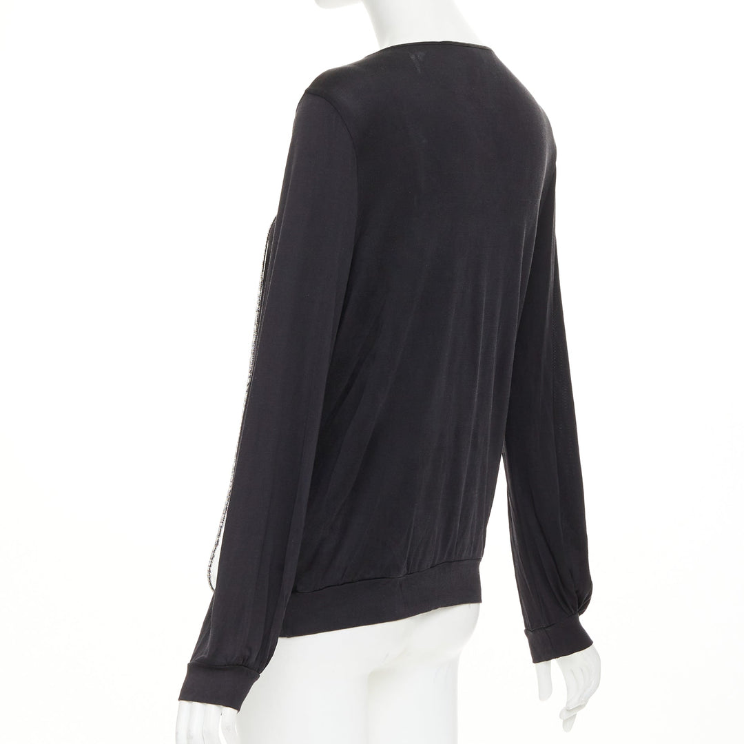CHRISTIAN LACROIX Vintage 2004 sheer beaded butterfly v neck long sleeve top XL