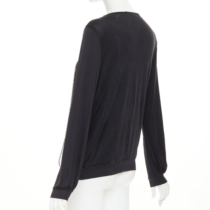 CHRISTIAN LACROIX Vintage 2004 sheer beaded butterfly v neck long sleeve top XL