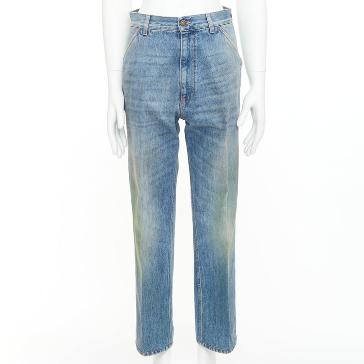 GUCCI 2020 grassstained blue organic denim straight leg jeans 28"