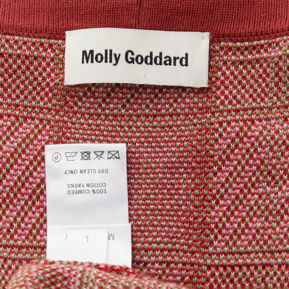 MOLLY GODDARD Emma green pink combed cotton checked intarsia cardigan L