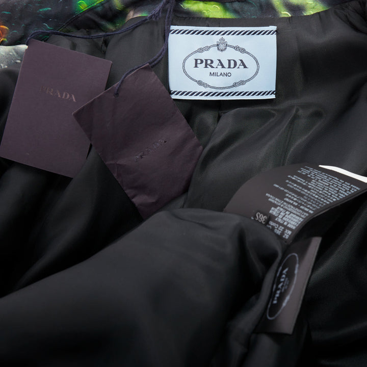 PRADA 2018 Runway green black flower raindrop print overcoat jacket IT38 XS