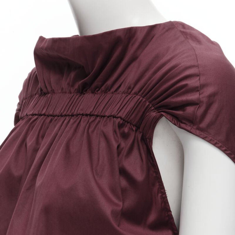 MARNI burgundy red cotton elasticated ruched cap sleeve boxy top IT38 XS