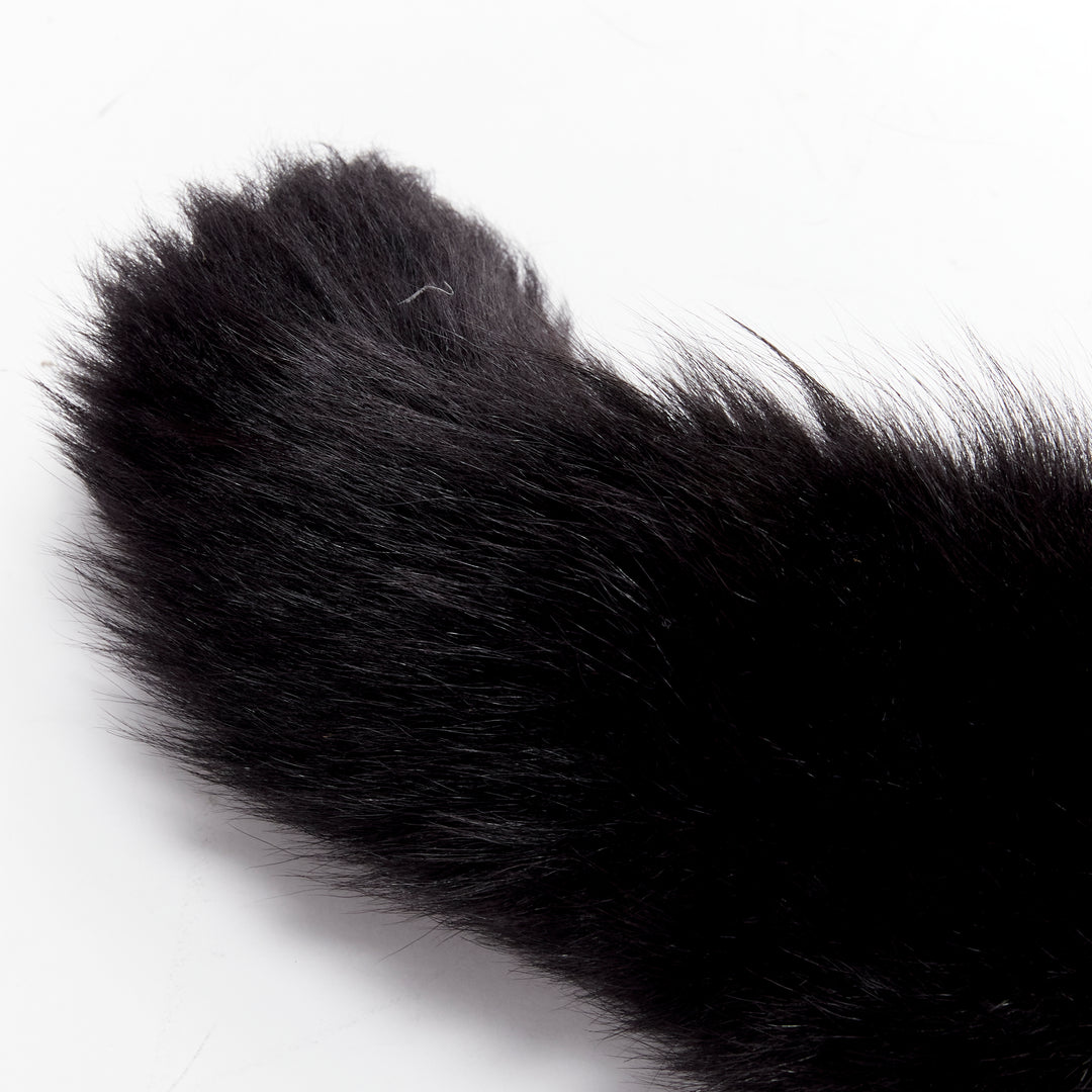 OLD CELINE Phoebe Philo black fox fur tail clasp silver tone keyring bag charm