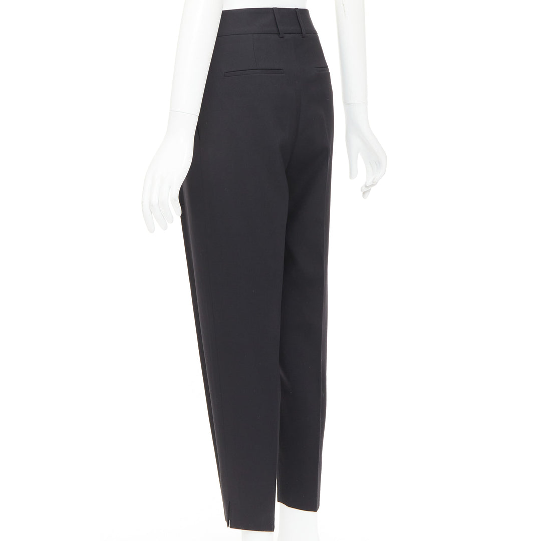 SAINT LAURENT 2017 black wool pleat front tapered silk lined trousers FR36 S