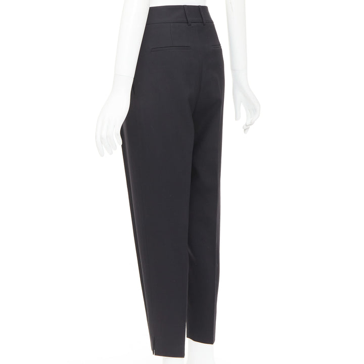 SAINT LAURENT 2017 black wool pleat front tapered silk lined trousers FR36 S