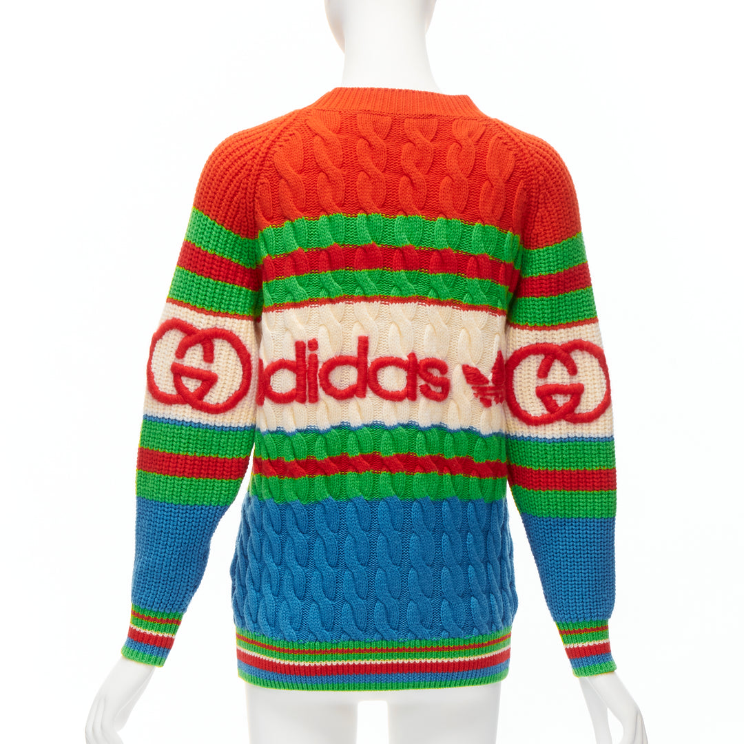 GUCCI ADIDAS 2022 100% wool red green 3D logo embroidery cable sweater XXS