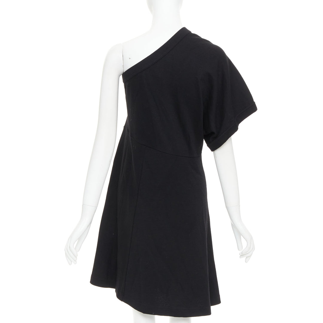 COMME DES GARCONS 2014 black 100% wool deconstructed tshirt one shoulder dress S