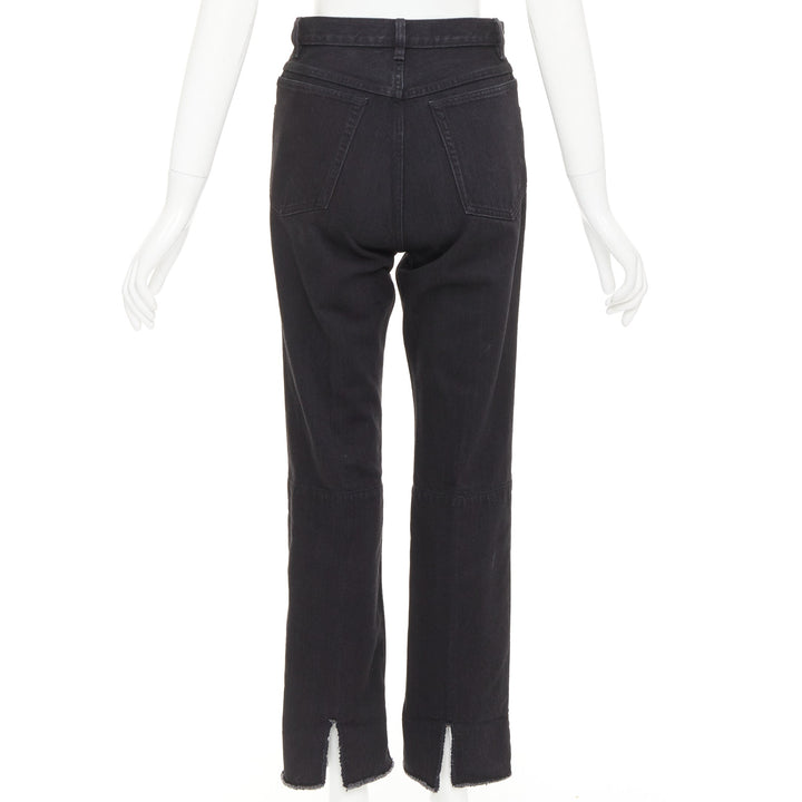 OLD CELINE Phoebe Philo black cotton denim raw  slit straight leg jeans FR36 S