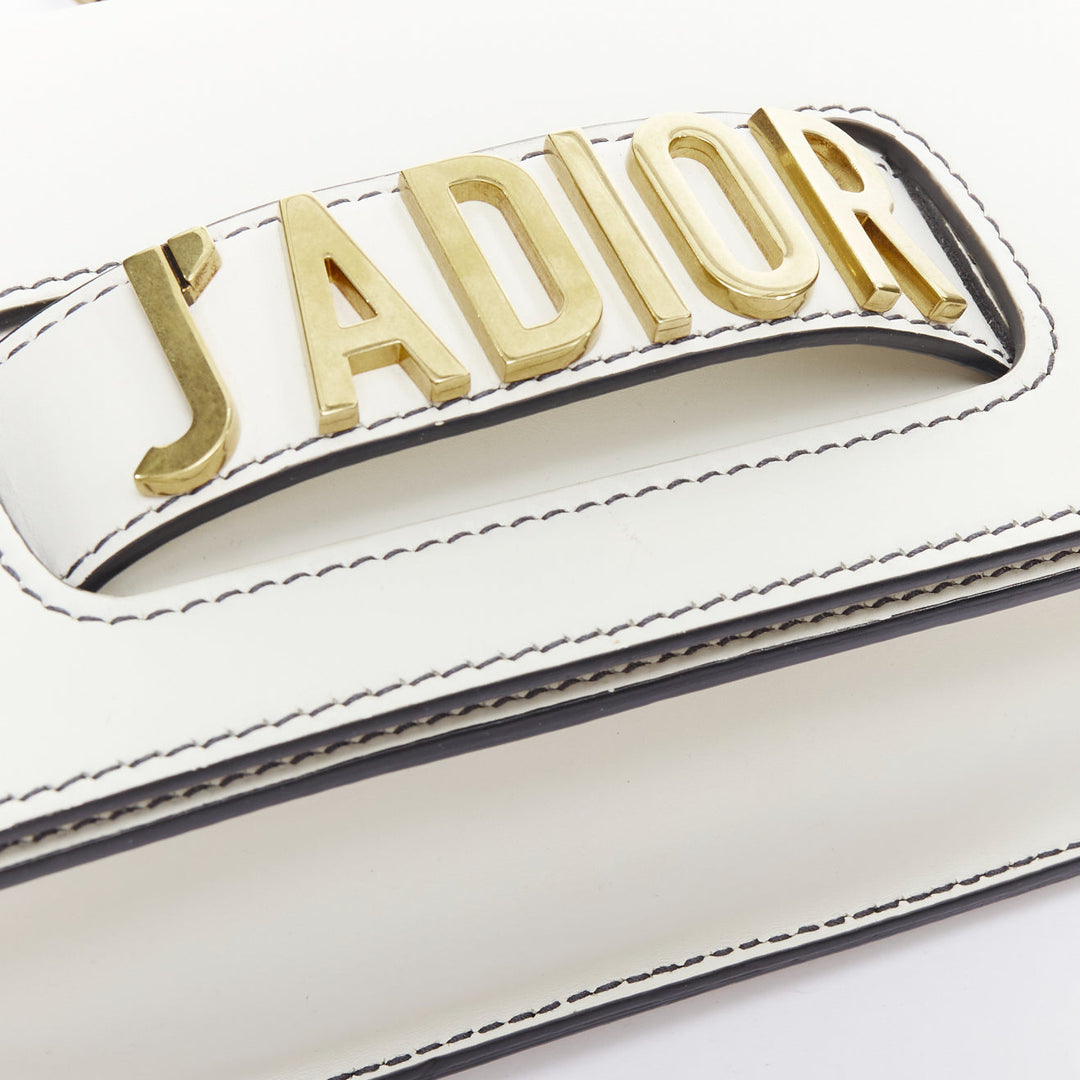 DIOR J'Adior Medium white leather gold letter chain flap crossbody bag