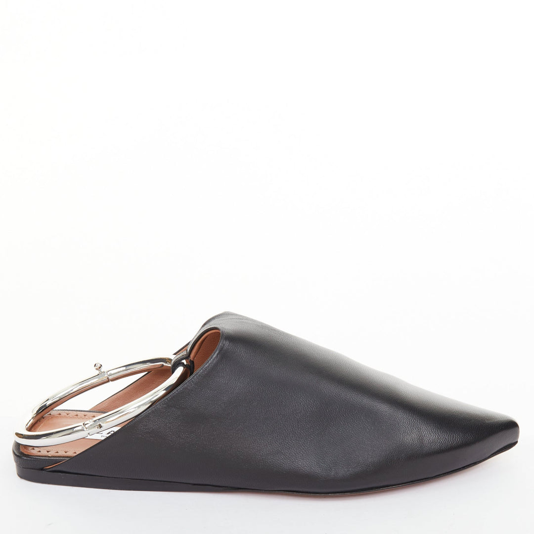 ALAIA 2022 Runway La Babouche black leather pointed toe ring slip on mules EU38