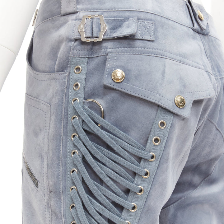 CHRISTIAN DIOR John Galliano Vintage blue calfskin laced cargo pants FR36 S