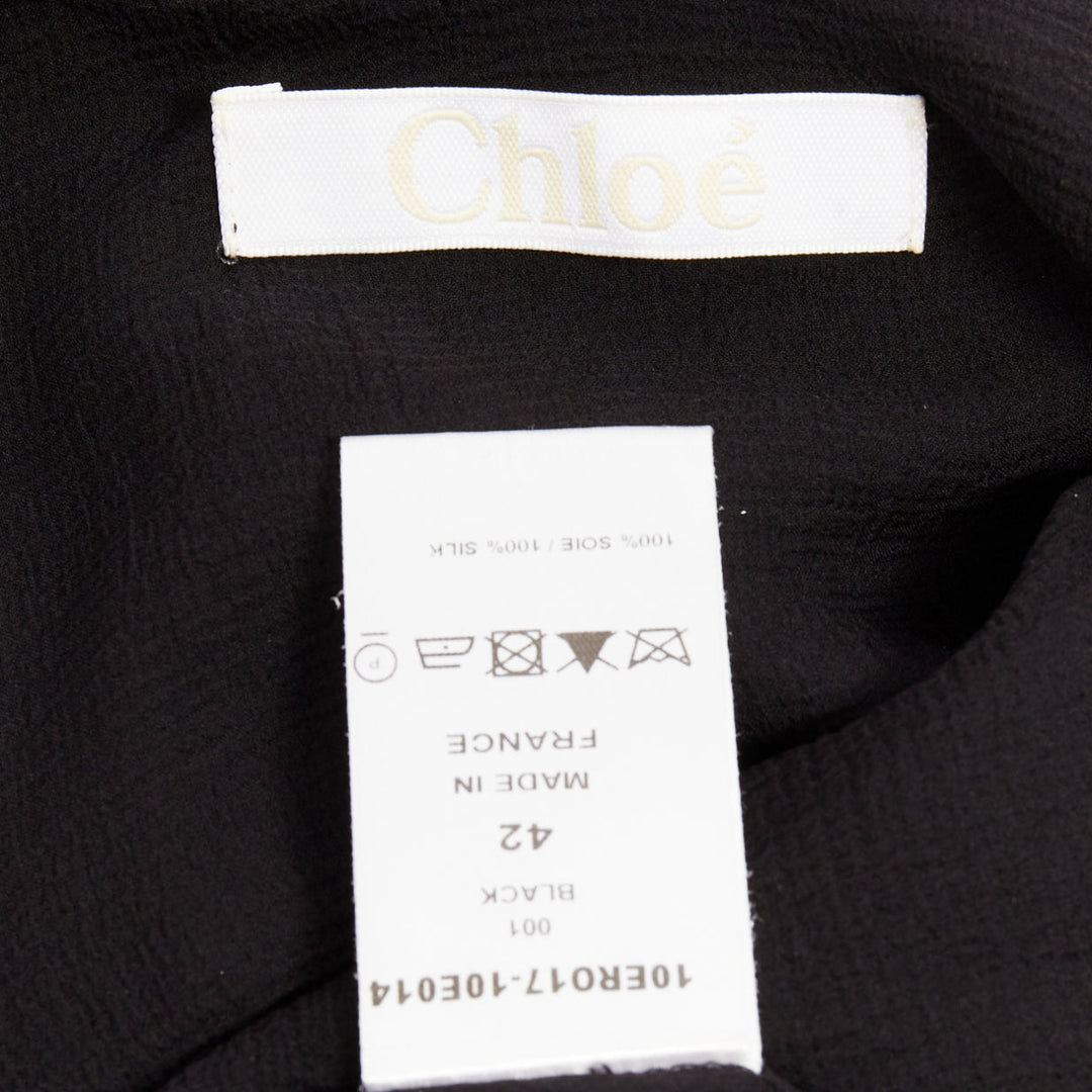 CHLOE black 100% silk crepe satin contrast cape back dress FR42 XL