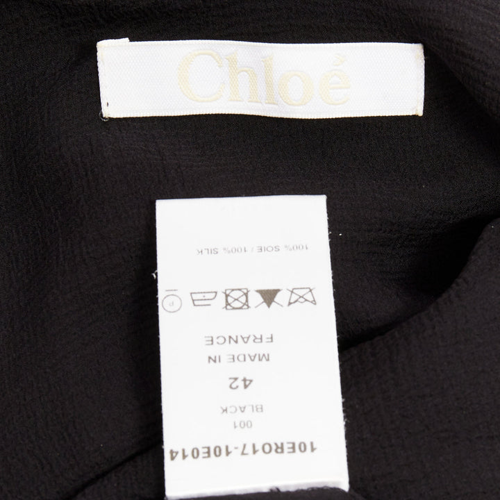 CHLOE black 100% silk crepe satin contrast cape back dress FR42 XL