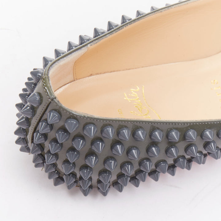 CHRISTIAN LOUBOUTIN Pigalle Spikes Flat grey patent studded ballet flats EU37.5