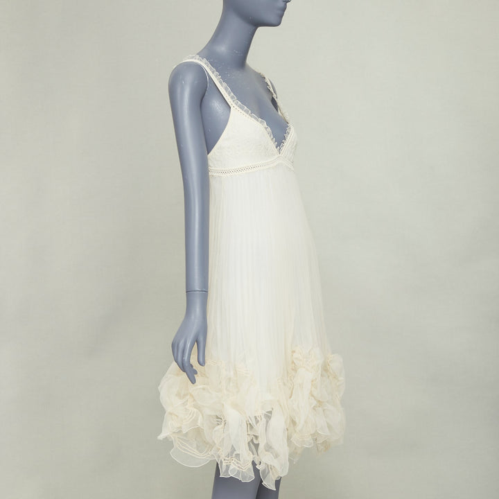 ADAM JONES Vintage ivory knitted bralette pleated ruffle boho slip dress S