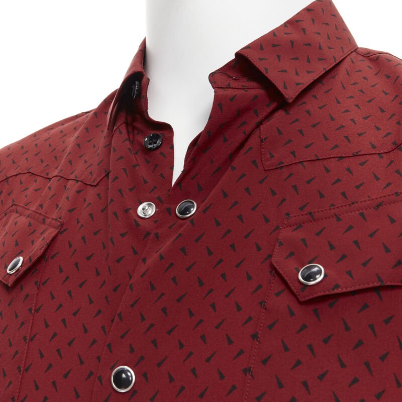 SAINT LAURENT 2018 100% silk red black print western casual shirt EU38 S