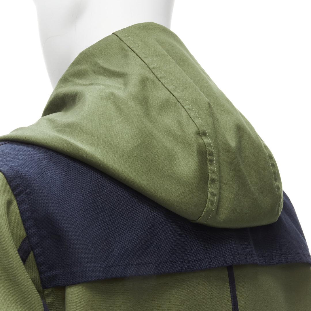 VALENTINO Reversible green navy cotton poplin oversized collar mid coat EU48 M