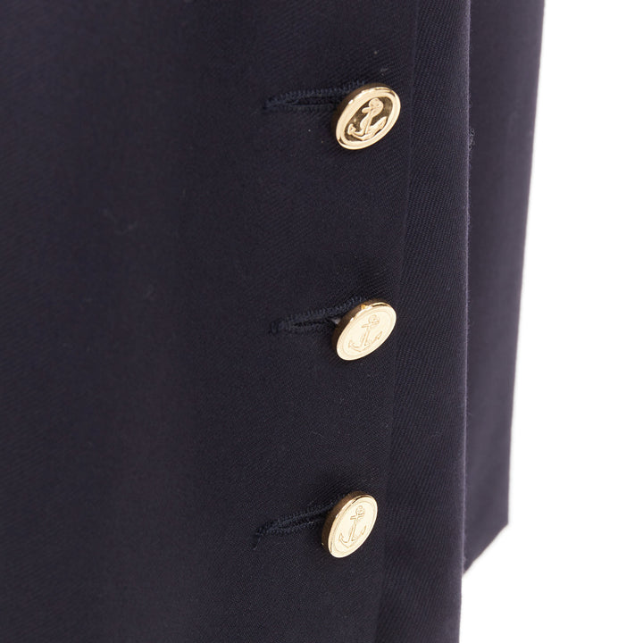 THOM BROWNE navy wool side button sailor striped lining culottes shorts IT36 XXS
