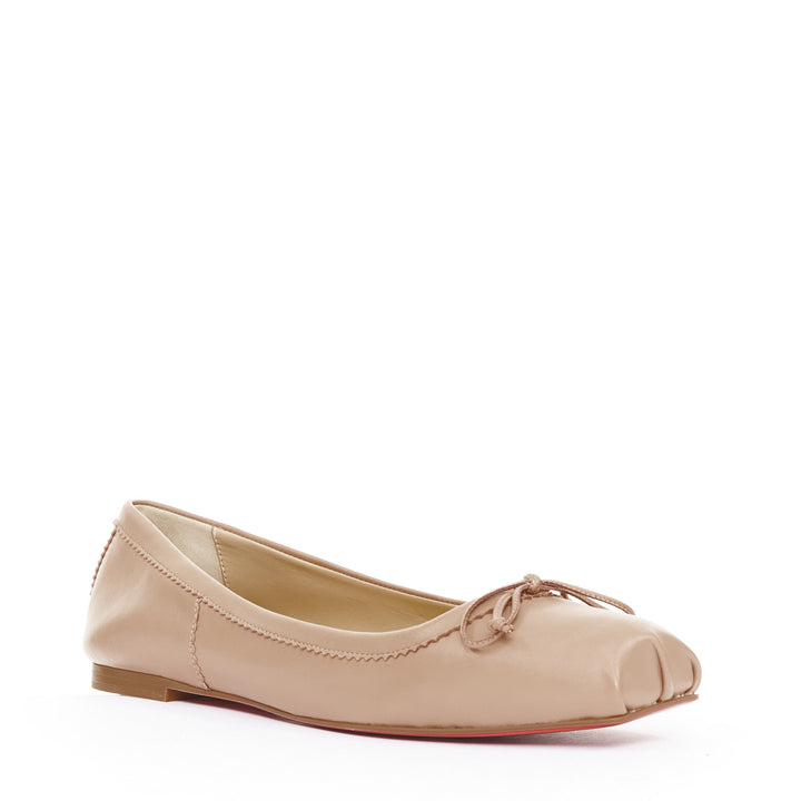 CHRISTIAN LOUBOUTIN Mamadrague nude lamb nappa square toe ballet flats EU39.5