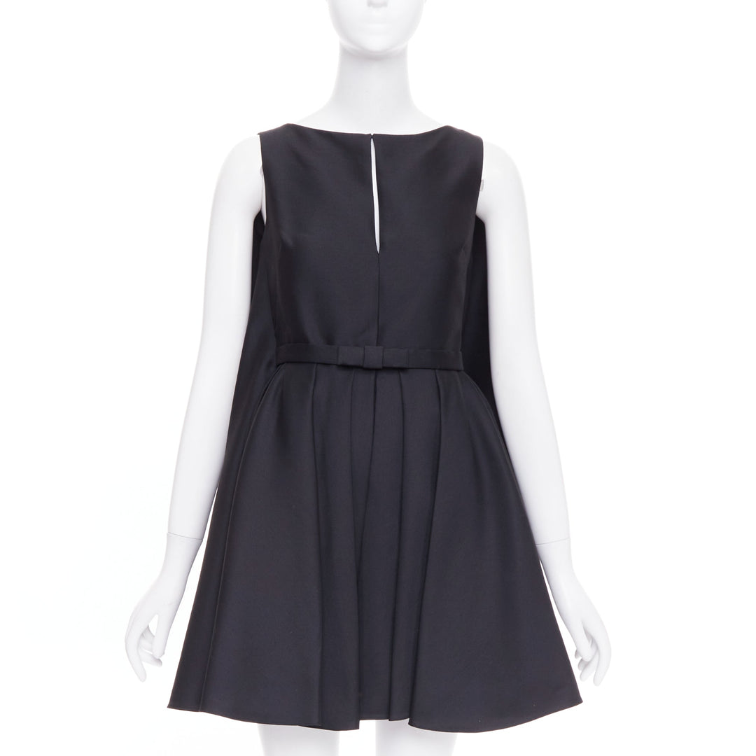 CHRISTIAN DIOR 2014 Raf Simons black bow belted pleat cape peplum dress FR34 XS