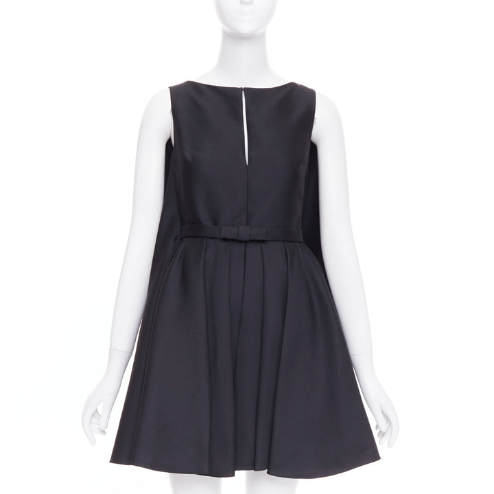 CHRISTIAN DIOR 2014 Raf Simons black bow belted pleat cape peplum dress FR34 XS