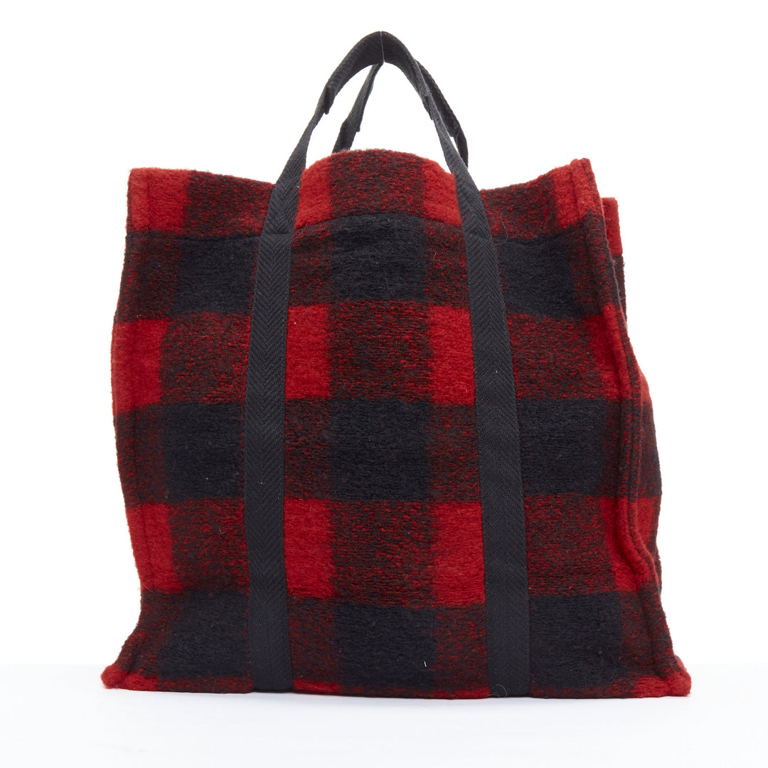 ISABEL MARANT ETOILE Rusty red black tartan plaid wool tote bag