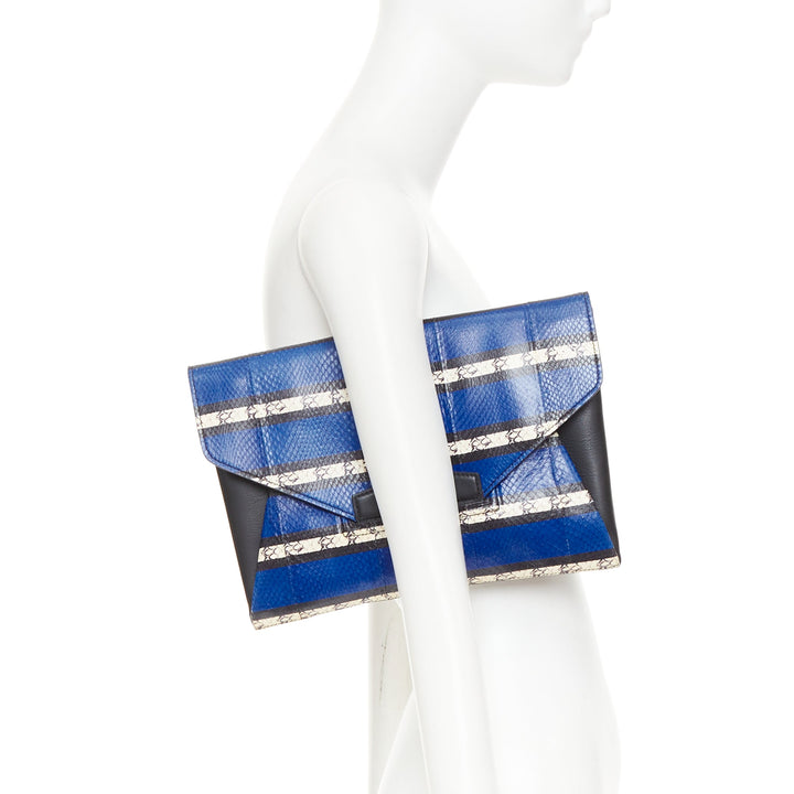 GIVENCHY Antigona Envelope blue striped elaphe scaled leather flap clutch bag