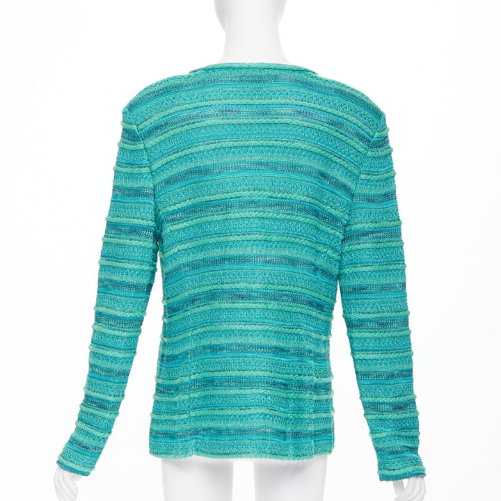 ST JOHN COUTURE turquoise blue multi knit strass button cardigan US14 3XL