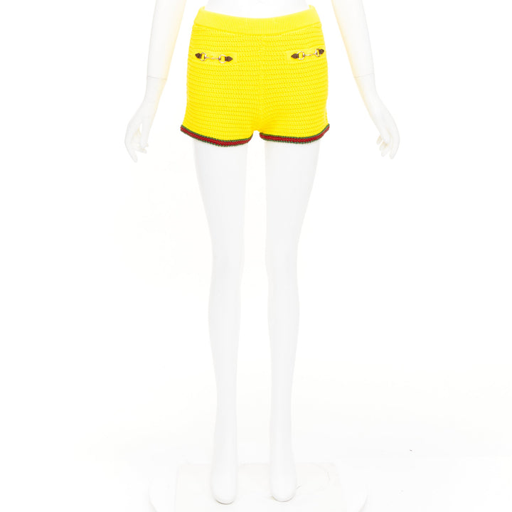 GUCCI 2024 Sabato yellow red green web horsebit cotton crochet knit shorts S