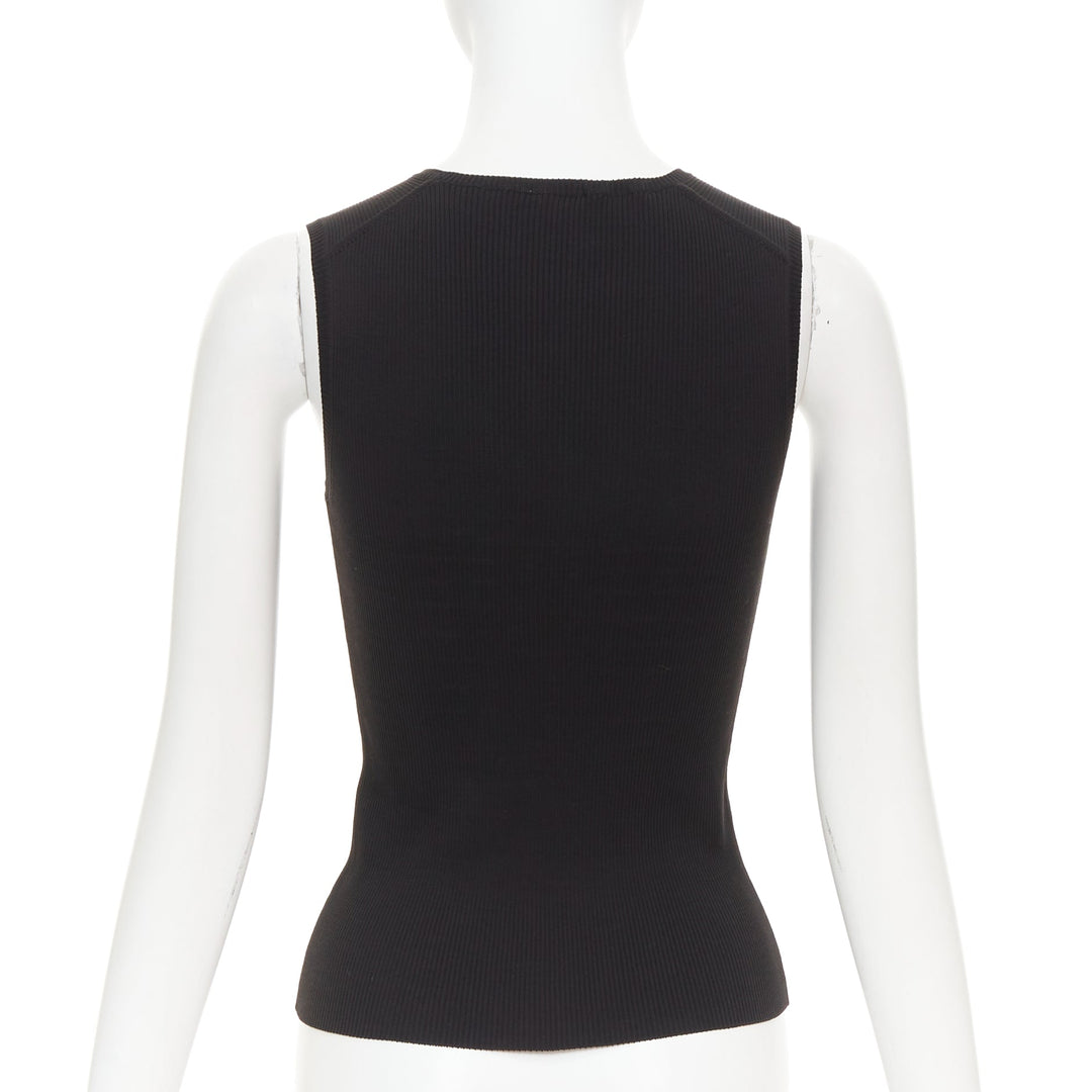 HERMES Vintage black cotton ribbed body con round neck vest XS