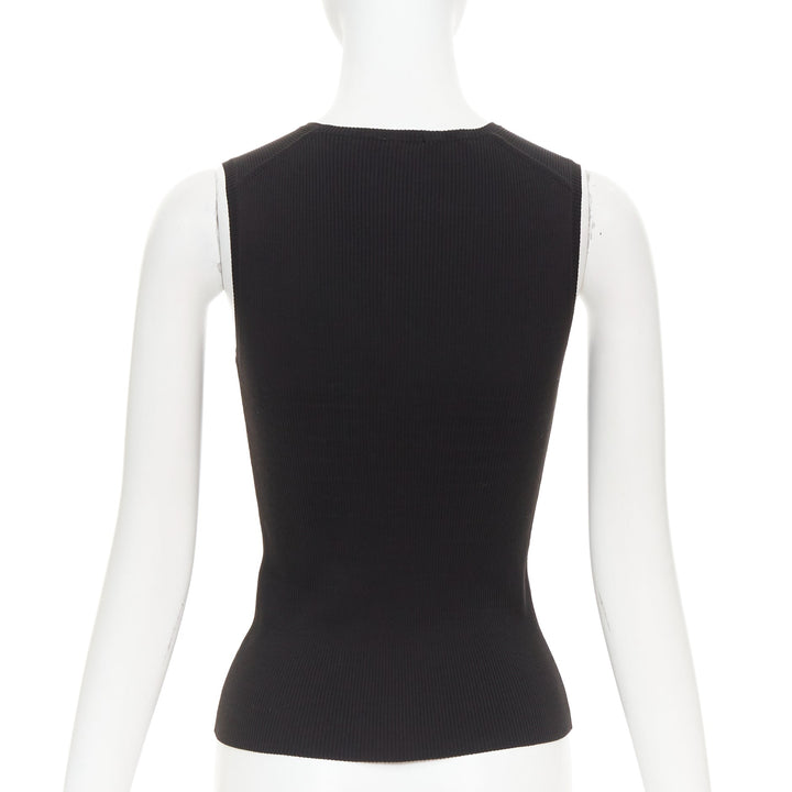 HERMES Vintage black cotton ribbed body con round neck vest XS