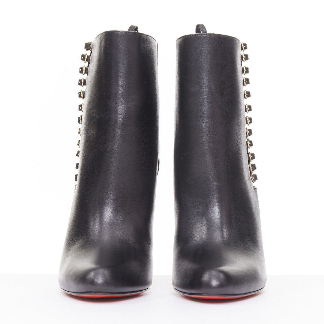 CHRISTIAN LOUBOUTIN Safety 100 black calf leather buckle stiletto boots EU37