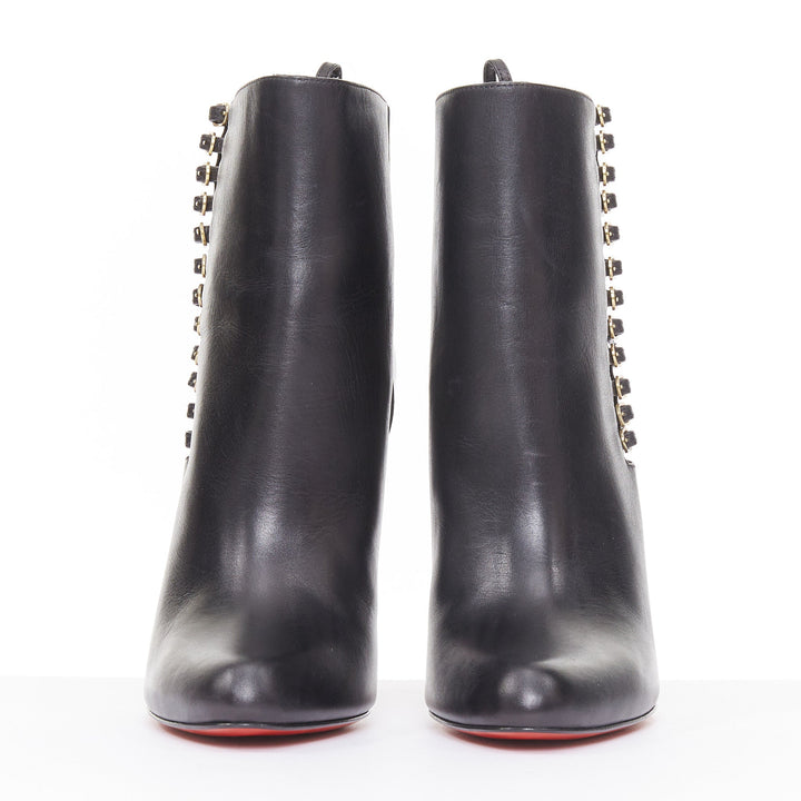CHRISTIAN LOUBOUTIN Safety 100 black calf leather buckle stiletto boots EU37