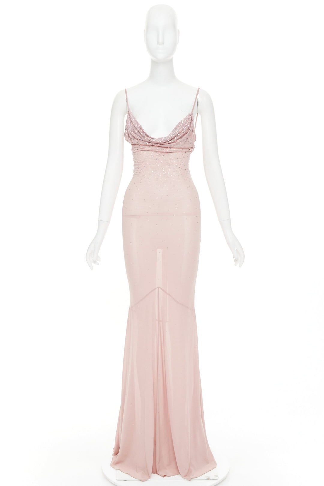 ALEXANDRE VAUTHIER pink degrade crystal strass embellished sheer backless gown
