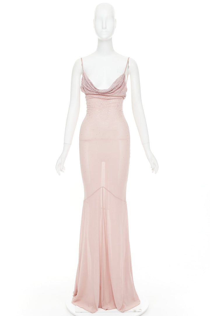 ALEXANDRE VAUTHIER pink degrade crystal strass embellished sheer backless gown