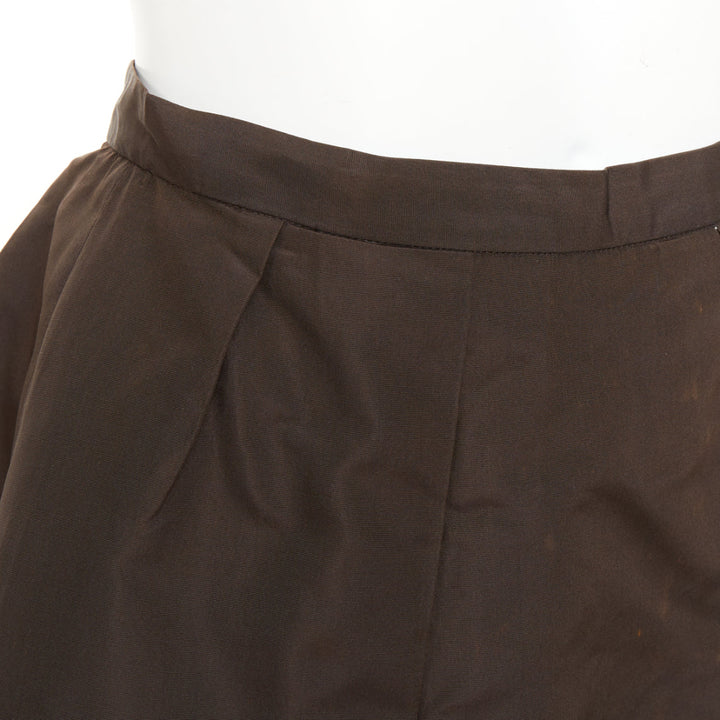 PRADA Vintage brown silk nylon grosgrain pleat flared a line midi skirt IT42 M