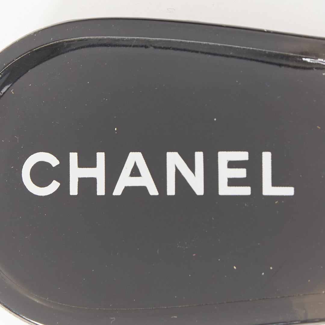 CHANEL gray clear Camellia flower open toe rubber thong flat jelly sandals EU38
