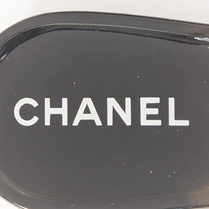 CHANEL gray clear Camellia flower open toe rubber thong flat jelly sandals EU38