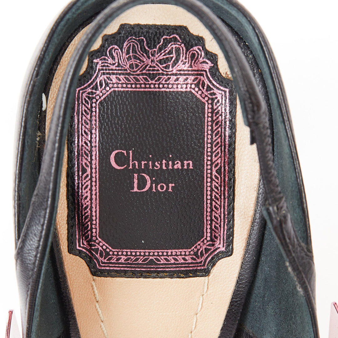 CHRISTIAN DIOR 2013 Runway black leather pink metallic band slingback pump EU37D