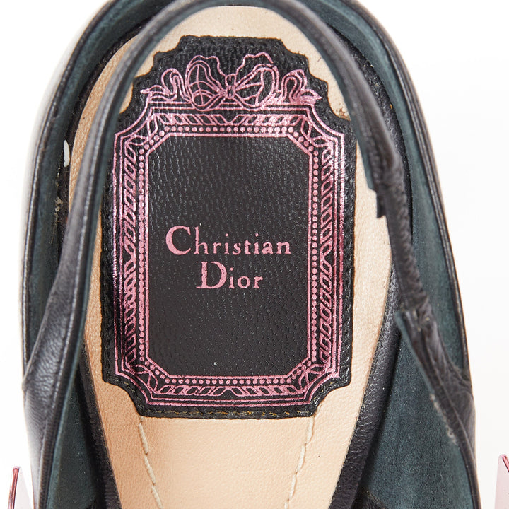 CHRISTIAN DIOR 2013 Runway black leather pink metallic band slingback pump EU37D