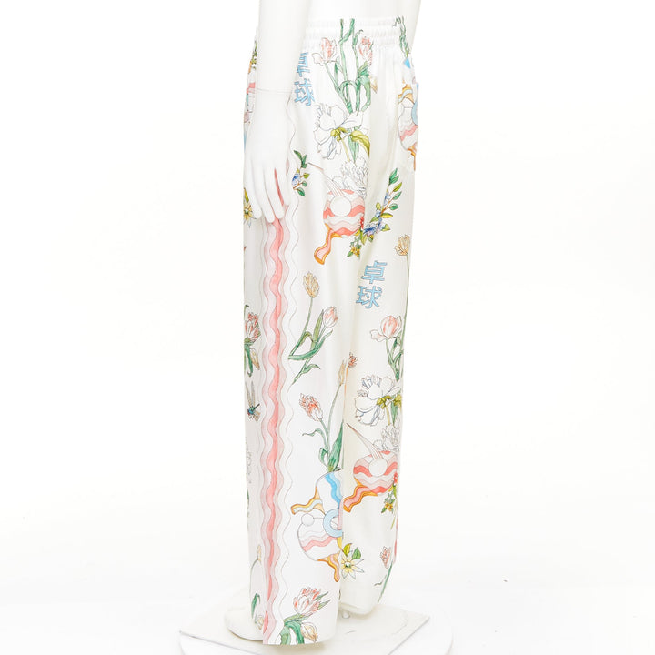 CASABLANCA 2022 Ping Pong Fleurie Jour white silk twill wide pants XXL