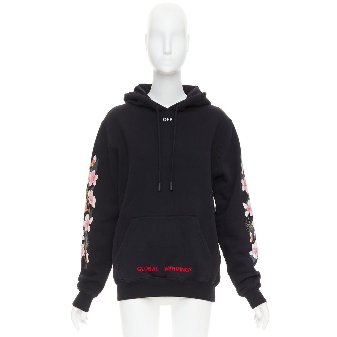 OFF WHITE SSENSE Exclusive black diagonal cherry embroidered hoodie XS