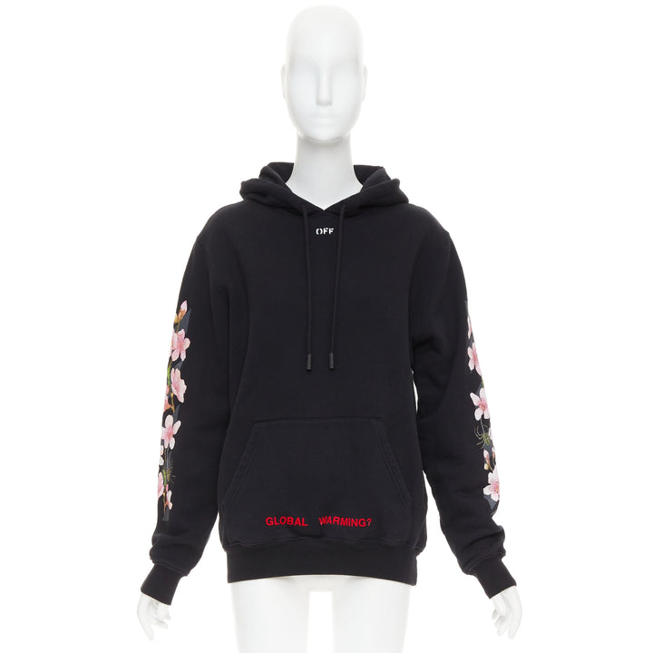 OFF WHITE SSENSE Exclusive black diagonal cherry embroidered hoodie XS