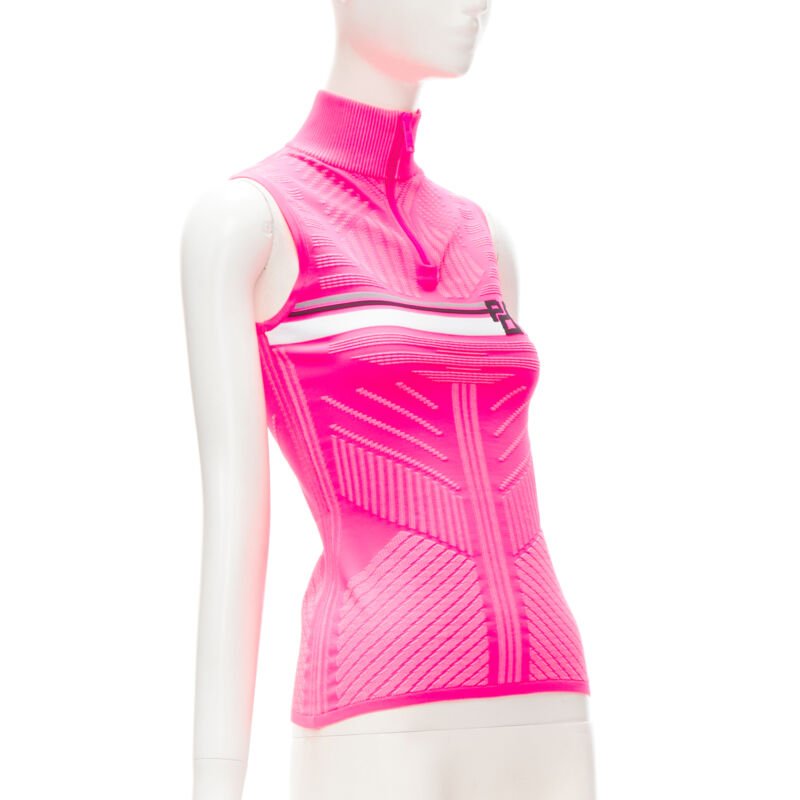 PRADA 2018 pink graphic Racing Sports Logo bodycon zip up top XS