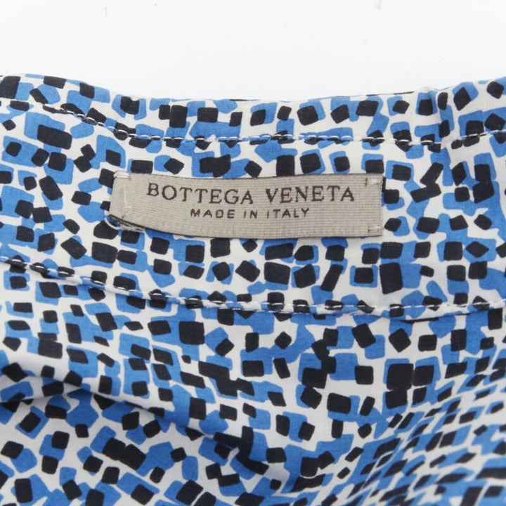 BOTTEGA VENETA blue speckle print camp collar short sleeve boxy cotton shirt S