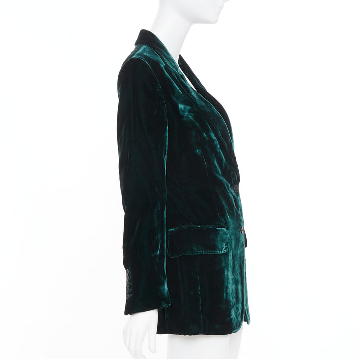 TOM FORD peak lapel 2 button textured emerald green velvet blazer jacket FR36 S