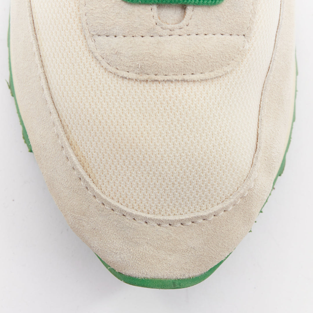 THE ROW 2022 Owen ivory beige green mesh suede panelled running sneakers EU37.5
